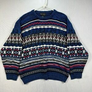 Vintage Peter England Fair Isle‎ Men's Large Sweater Multicolor 3D Coogi Style